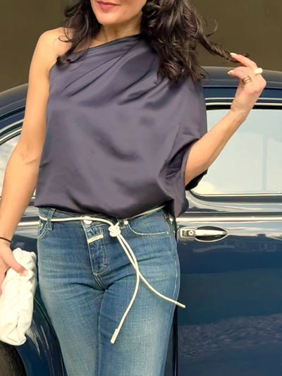 Ahlvar Gallery Ella Satin Blouse Blue Grey