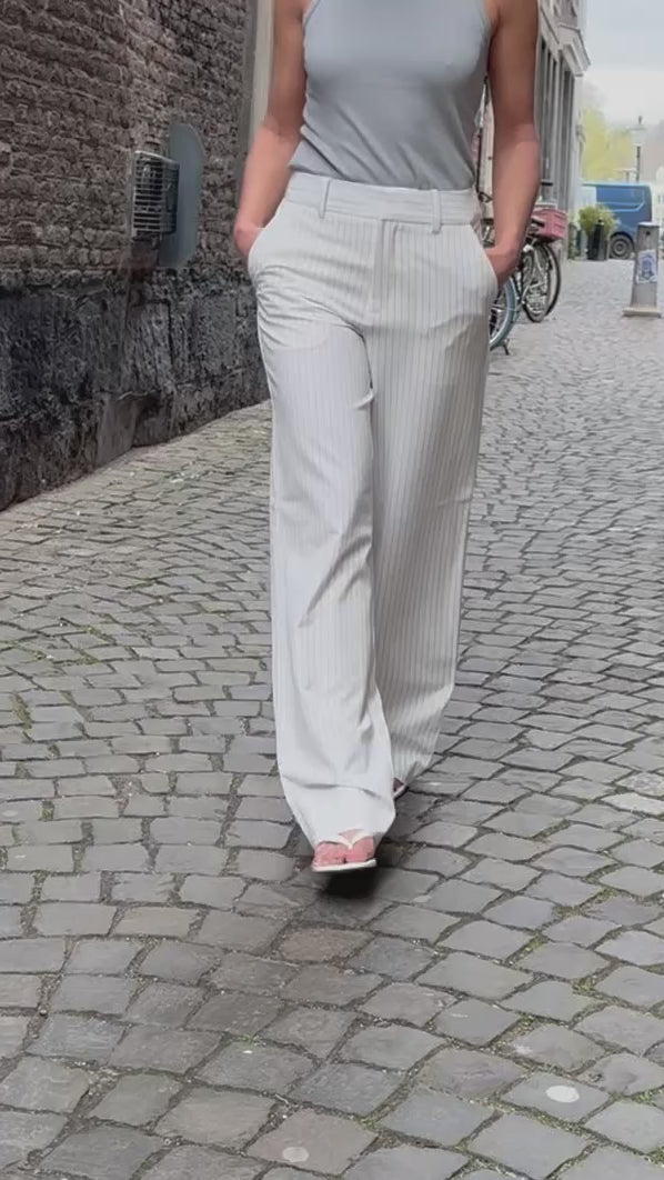 Gestuz Broek Joelle Pinstripe Egret/ Grey